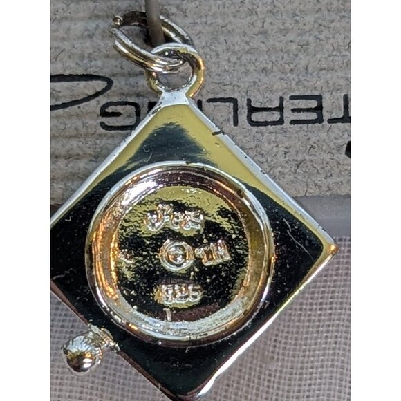 2 Sterling Silver Charms Graduation Cap Diploma Hat Pendant Grad Gift Deadstock - Picture 9 of 11